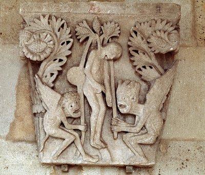 Impiccagione di Giuda (capitello scolpito) da Romanesque