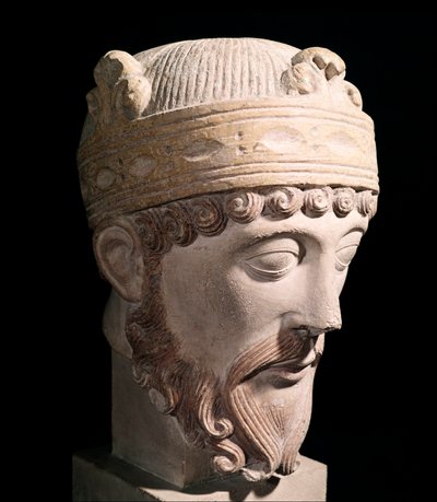 Ritratto del re carolingio di Francia Occidentale Lotario (scultura in pietra) da Romanesque