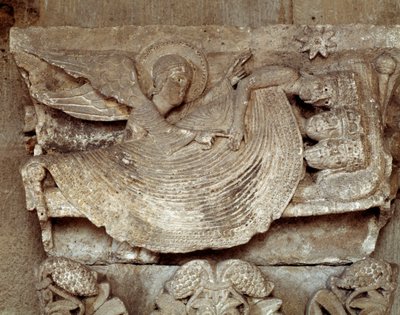 I Magi addormentati con un angelo che li sveglia e indica la stella di Betlemme (capitello scolpito) da Romanesque