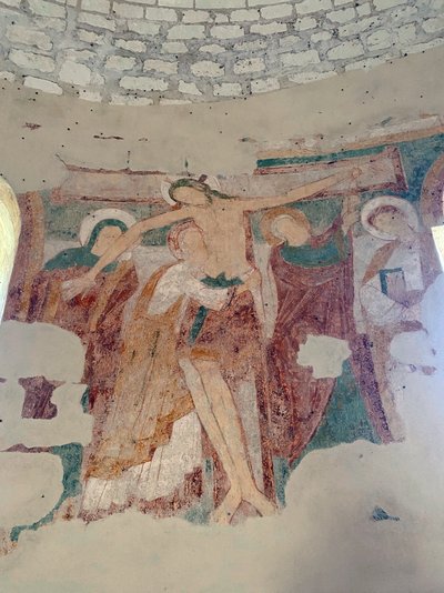 La discesa dalla croce, cappella di Saint-Jean du Liget, Touraine da Romanesque