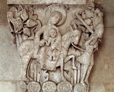 La fuga in Egitto (capitello scolpito) da Romanesque