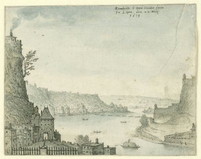Veduta di una città su un fiume da Rombout van den Houte