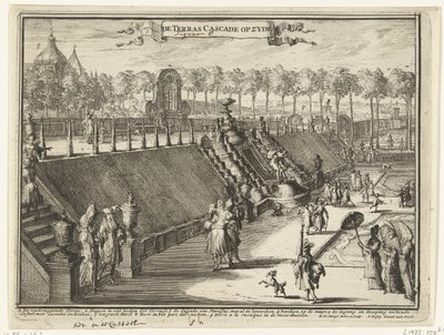 Veduta (di lato) di una cascata a terrazza nel parco del Palazzo Het Loo da Romeyn de Hooghe
