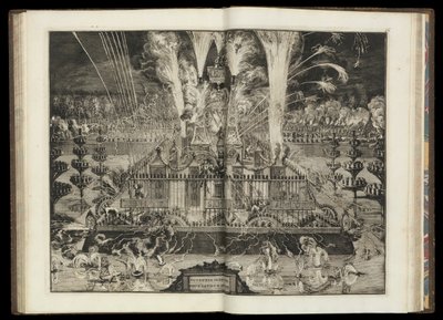 Grande spettacolo pirotecnico. Da "Il ritorno trionfale di Sua Maestà Britannica in Olanda" (CBL AL 146, pl.67) da Romeyn de Hooghe