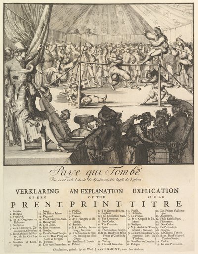 Paye qui Tombe: Die eerst valt betaelt de Speelman, die laest, de Kosten La caduta di... da Romeyn de Hooghe