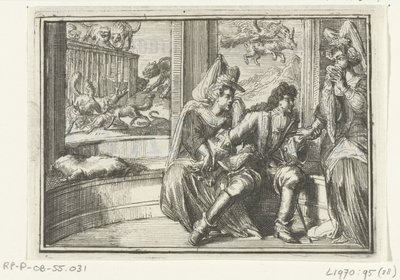 Frontespizio per il pamphlet: De Hobbel in de Wacht, op de Haasejagt, 1702 da Romeyn de Hooghe