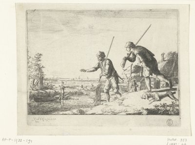 Due soldati vicino alla riva di un fiume da Romeyn de Hooghe
