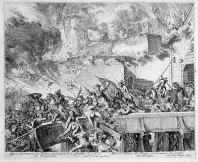 Ciclo di stampe di Vienna, Esplosione di una mina e contromina, Incursione sui Turchi, 1683 da Romeyn de Hooghe