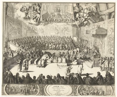 Seduta della Camera dei Comuni con la regina Anna sul trono, 1702 da Romeyn de Hooghe
