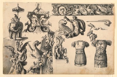 Motivi decorativi, tre disegni per fontane da Romolo Achille Liverani