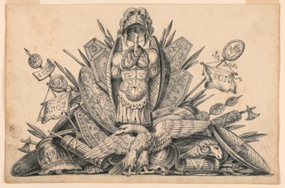 Disegno, Trofeo di armi destinato a essere eseguito in pittura, 1830-1850 da Romolo Achille Liverani