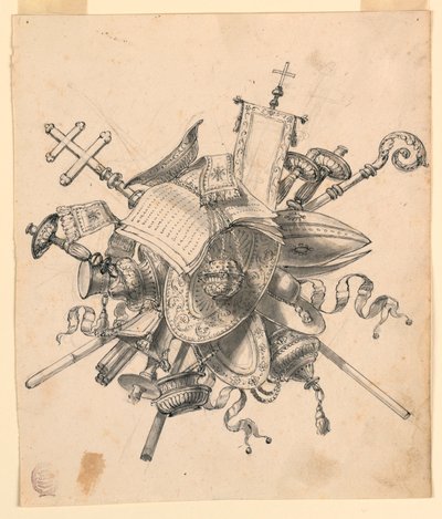 Disegno, Trofeo con oggetti ecclesiastici, 1830-1850 da Romolo Achille Liverani