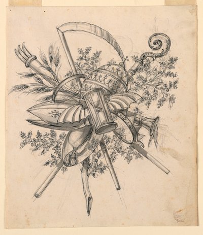 Disegno, Trofeo con clessidra alata, 1830-1850 da Romolo Achille Liverani