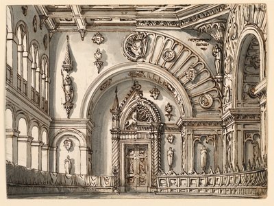 Scenografia, Sala del Consiglio in due stili gotici da Romolo Achille Liverani