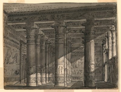 Scenografia, sala egiziana con colonne da Romolo Achille Liverani