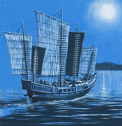 Nave cinese (gouache su carta) da Ron Embleton