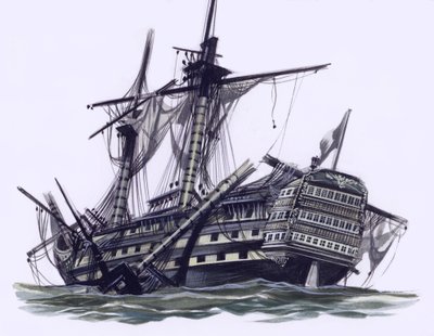 HMS Victory dopo la battaglia di Trafalgar, con l