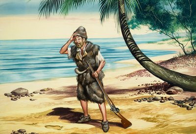 Robinson Crusoe (guazzo su carta) da Ron Embleton