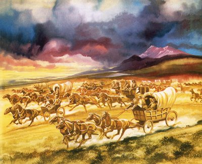 Coloni in corsa verso il territorio indiano da Ron Embleton