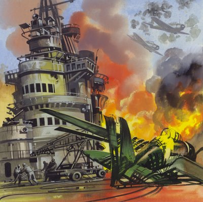 La battaglia di Midway (gouache su carta) da Ron Embleton