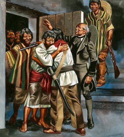 La rivoluzione messicana ebbe inizio quando padre Hidalgo guidò una banda di uomini armati verso la prigione locale. da Ron Embleton