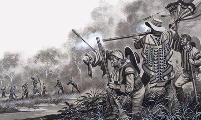 Sotto attacco degli indiani Chavante da Ron Embleton