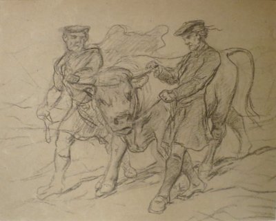 Due uomini con toro di Rosa Bonheur, gesso nero, Columbus Museum of Art da Rosa Bonheur
