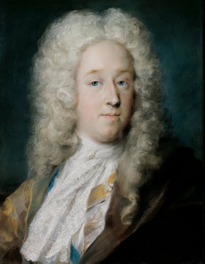 Un gentiluomo in un cappotto dorato e mantello viola-marrone da Rosalba Carriera
