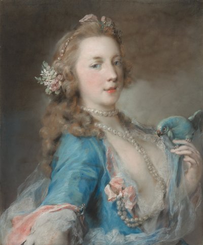 Una giovane donna con un pappagallo da Rosalba Carriera