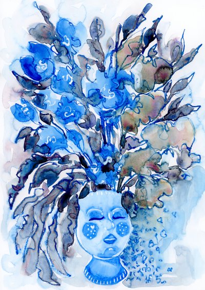 Cappellino stravagante con motivi floreali blu da Rosana Laiz Blursbyai