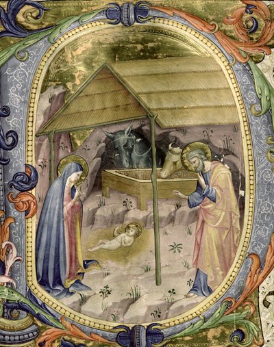 Corale / Graduale n.5 Iniziale istoriata "P" raffigurante la Natività da Rossello Franchi
