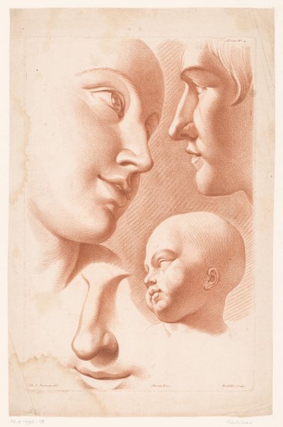 Teste di donna, uomo e bambino (Principi del disegno dal vero, parte seconda) da Louis François Roubillac