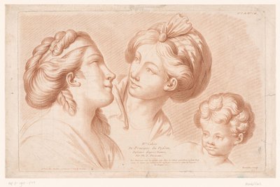 Frontespizio con due teste di donna e una testa di bambino da Louis François Roubillac