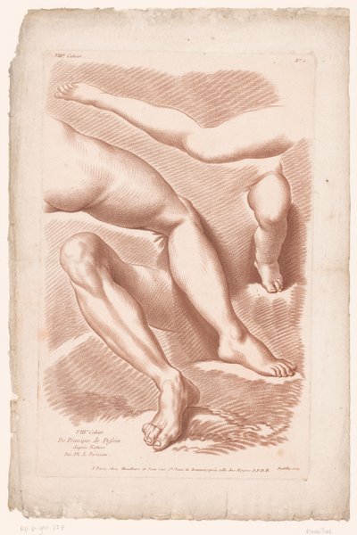 Tavola di titolo con quattro gambe in diverse posizioni (principi del disegno dal vero, parte otto) da Louis François Roubillac