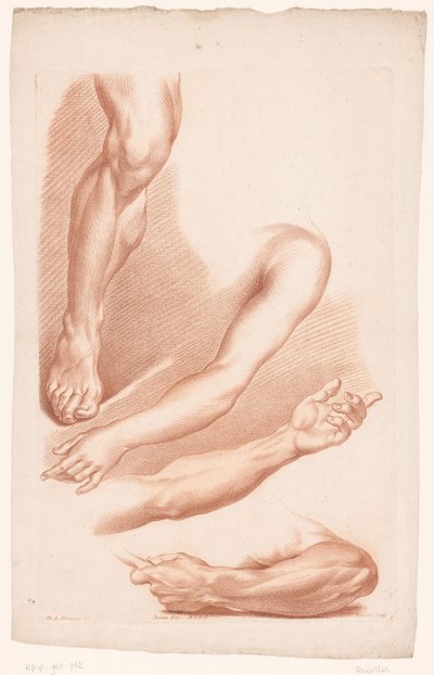 Diversi punti di vista di una gamba e braccia Principi del disegno dal vero, parte sette (titolo della serie) da Louis François Roubillac