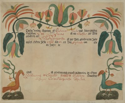 Certificato di Nascita e Battesimo Tedesco della Pennsylvania da Roy S. Brown