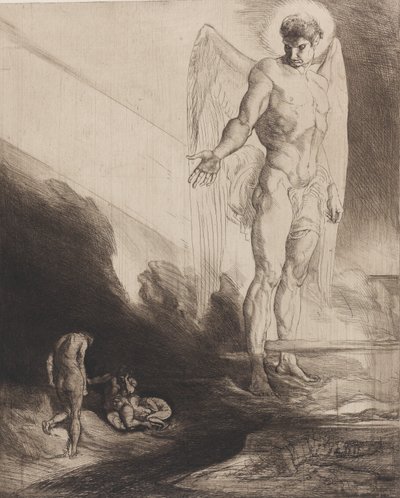 Lucifero abbandona Caino al suo destino, da Otto incisioni su Caino di Byron da Rudolf Jettmar