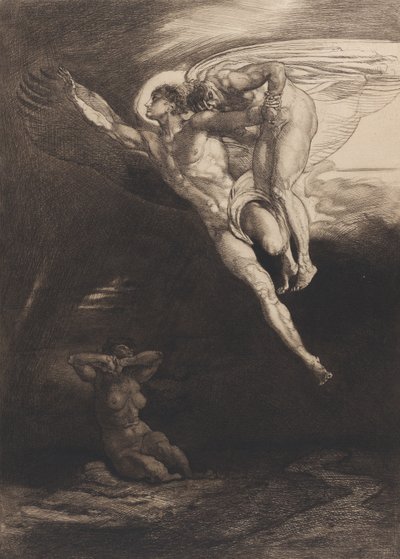 Lucifero porta Caino nello spazio finito, da Otto incisioni su Caino di Byron, 1919-1920 da Rudolf Jettmar