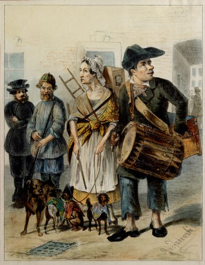 Una serva porta fuori i cani - Opera di Rudolf Kasimirovich Zhukovsky (1814-1886), acquerello e inchiostro su carta da Rudolf Kasimirovich Zhukovsky