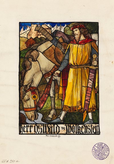 Oswald von Wolkenstein Design per vetrata da Rudolf Schiestl