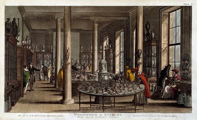 Veduta interna di un negozio di porcellane Wedgwood a Londra, litografia di R. Ackermann da Rudolph Ackermann