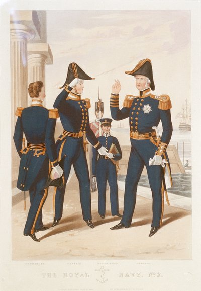 La Royal Navy. N. 2. Comandante. Capitano. Guardiamarina. Ammiraglio. da Rudolph Ackermann