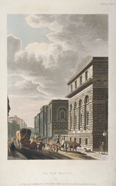 Veduta di Old Bailey, guardando a nord, Città di Londra da Rudolph Ackermann