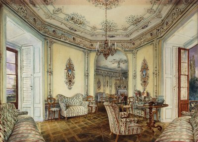 Vista interna del salone di un castello a Obertwaltersdorf da Rudolf von Alt
