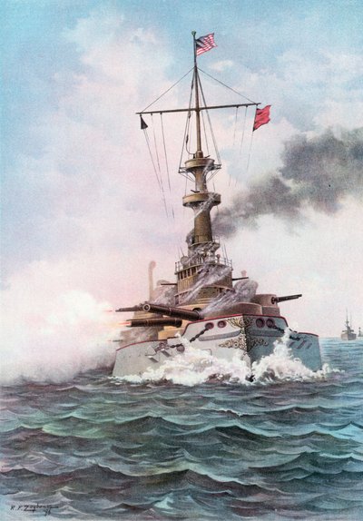 La nave da battaglia degli Stati Uniti Indiana in esercitazione di tiro da Rufus Fairchild Zogbaum