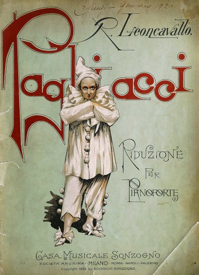 Pagina del titolo della riduzione per pianoforte di Pagliacci da Ruggero Leoncavallo