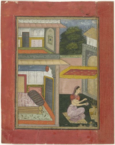 Gunakari Ragini, donna seduta in un cortile di un palazzo da Rukn ud din (attributed to)