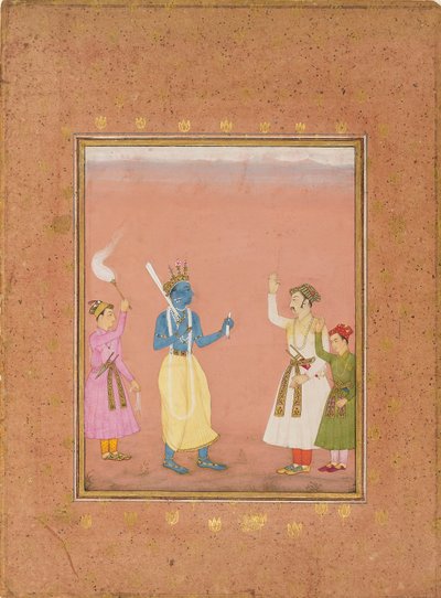 Un eroe accolto dai principi, illustrando il modo musicale Kanada Ragini, c1680 da Ruknuddin
