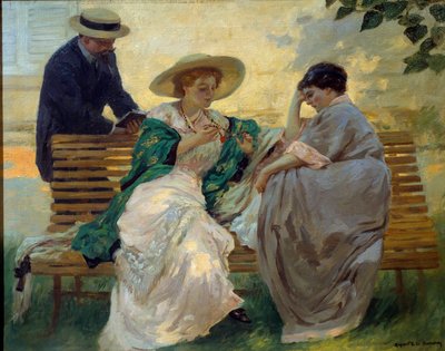 Bel tempo: "La conversazione" Gruppo di borghesi che leggono su una panchina di Rupert Bunny (1864-1947) 1885 da Rupert Charles Wolston Bunny