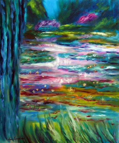 Monet Giardino giapponese a Giverny Pannello sinistro, 2024 (olio su tela) da Ruslana Levandovska
